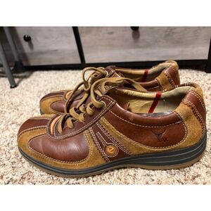 ECCO Leather Suede Lace Up Casual Walking Shoes Brown Men Size 42